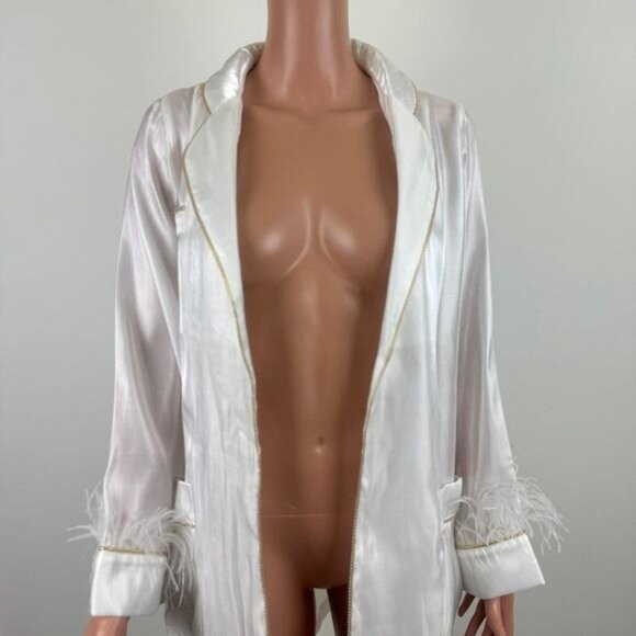 La’ Ros Gold Thread Feather Accent Sleeves Sleep Bath Robe Dressing Gown Small - Picture 13 of 14